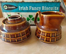 Vintage Retro 1960s, Polish, Pruszkow Glazed Ceramic Milk Cream Jug and Sugar Bowl,