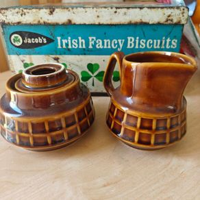 Vintage Retro 1960s, Polish, Pruszkow Glazed Ceramic Milk Cream Jug and Sugar Bowl,