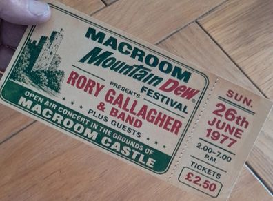 Rory Gallagher Souvenir Ticket McCroom CAstle 1977