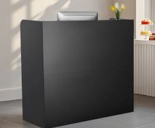 Reception Desk, 47.24 x 18.9 x 39.37 in Rectangular Front Counter Table, Office Reception Counter with Lockable Drawer and Storage Cabinet