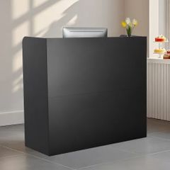 Reception Desk, 47.24 x 18.9 x 39.37 in Rectangular Front Counter Table, Office Reception Counter with Lockable Drawer and Storage Cabinet