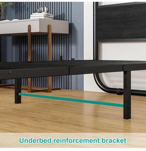 Single Bed Frame with Headboard, Black Single Bed 90x190 cm