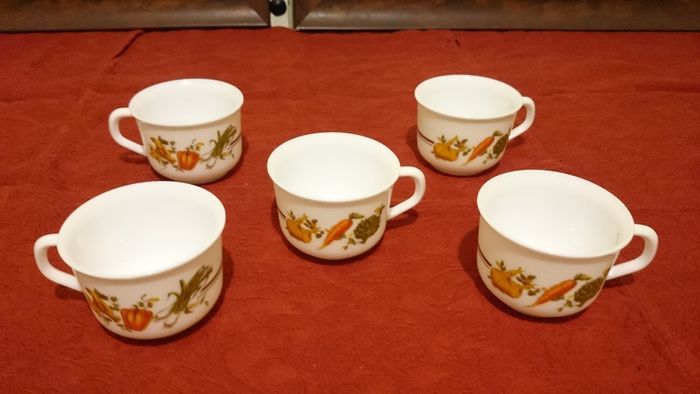 5 Piece Arcopal France Colorful Milk Glass Tea Cups