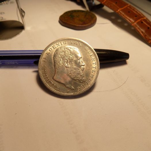 Germany.State of Wurttemberg 1909 f .90% Silver.Wilhelm 11.3 Marks A/unc condition.