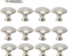12PCS Cabinet Door Knobs Round Mushroom Shape Pull Handle 28mm Stainless Steel Brushed Chrome Cabinet for Furniture Drawer Door Cupboard Wardrobe (AVAILABLE IN BLACK AND SILVER)