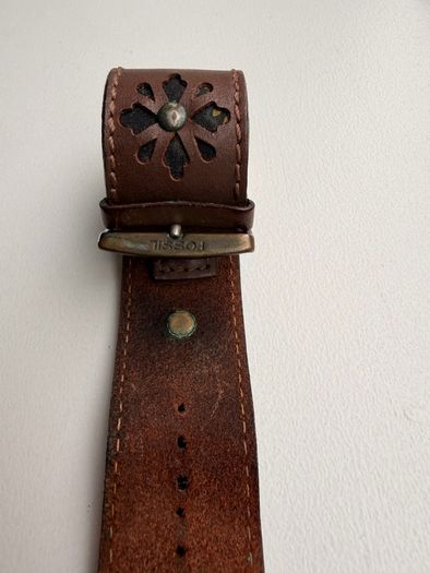 Fossil Wide Cuff Watch | Vintage Style Leather Strap | Brown | Unique Statement Watch