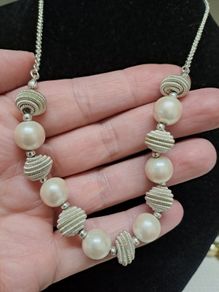 Silver Tone Necklace with Faux Pearl Beads M&S