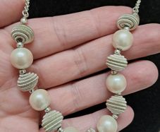 Silver Tone Necklace with Faux Pearl Beads M&S