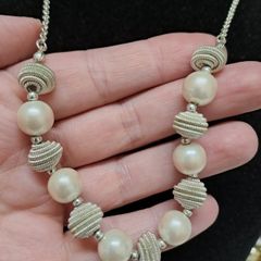 Silver Tone Necklace with Faux Pearl Beads M&S