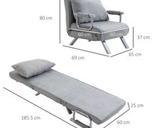 Single Sofa Bed Adjustable Suede Small for Small Spaces Single Person Grey