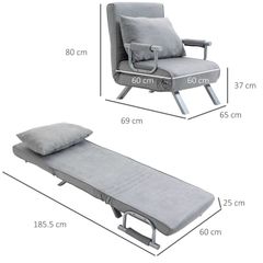Single Sofa Bed Adjustable Suede Small for Small Spaces Single Person Grey