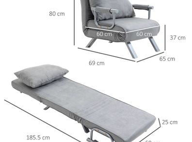 Single Sofa Bed Adjustable Suede Small for Small Spaces Single Person Grey