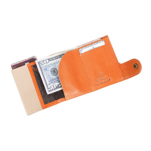 Genuine Leather Pop-Up Card Holder Wallet RFID Blocking Slim Credit Card Case