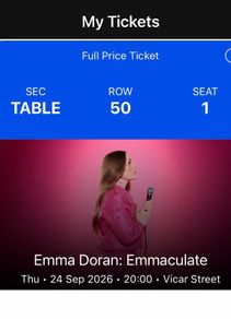 Emma Doran - Vicar Street - 4 seats together!