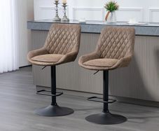 Set of Two Faux Leather Retro Bar Stools - Brown
