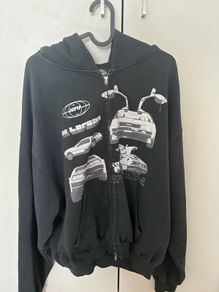 DeLorean Vintage Black Oversized Zipped Hoodie - Medium