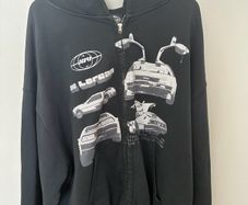DeLorean Vintage Black Oversized Zipped Hoodie - Medium