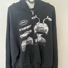 DeLorean Vintage Black Oversized Zipped Hoodie - Medium