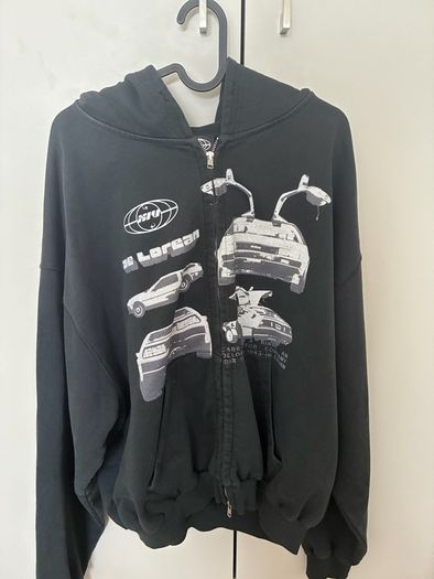 DeLorean Vintage Black Oversized Zipped Hoodie - Medium