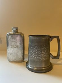 Vintage Pewter Tankard & Pewter Flask -Set of 2