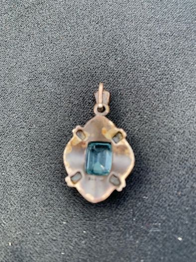 Estate Vintage Emerald Cut Aquamarine Marcasite Silver Drop Pendant