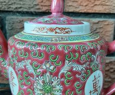 Chinese Famille Rose Longevity, Porcelain Tea Pot