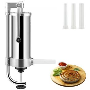 Sausage Stuffer, 5LBS/3L Capacity, 304 Stainless Steel Vertical Sausage Stuffer, Sausage Filling Machine with 3 Stuffing Tubes, Suction Base and Manual Crank for Household or Commercial Use (FREE SHIPPING)
