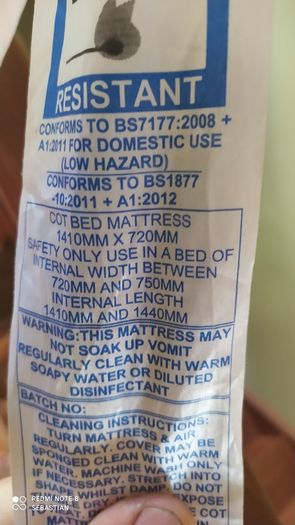 Cot bed mattress 1410mm X 720mm