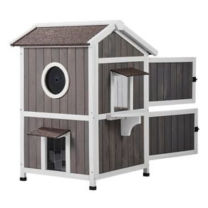 Cat House 2-story Wooden  Cat Shelter Outdoor Indoor