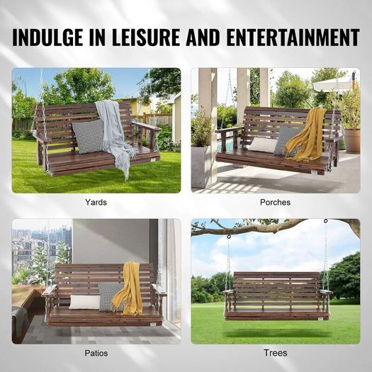 Heavy Duty Swing Chair Bench with Hanging Chains Wooden Porch Swing 4.5 ft
