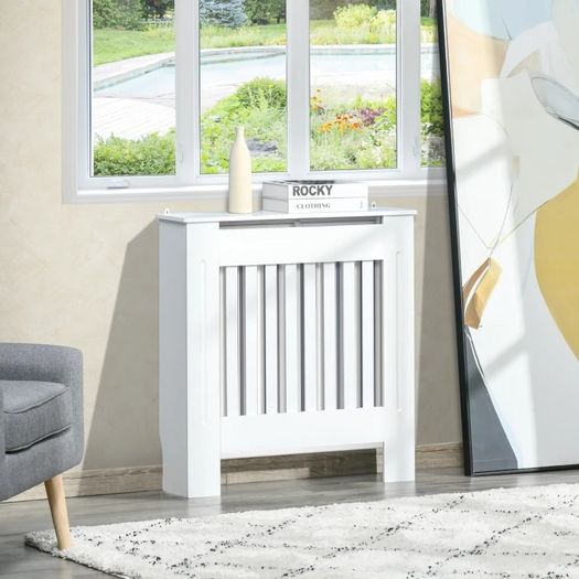 Freestanding Radiator Cover, Vertical Slatted MDF Slim Protective Cabinet Shelving for Radiator, 78L x 19W x 81H