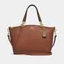 Coach Kelsie Satchel  in Pebble Leather Crossbody Bag Medium Size, colour caramel, cards, dust bag included. Image 3