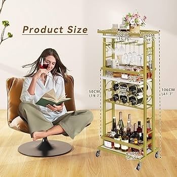 4-Tier Liquor Cabinet with wheels,Wine Rack Freestanding Floor, Bar Cart for Liquor Whiskey Wine,Versatile Wine Bottle Display Shelf,Mini Bar for Home Living Room,White