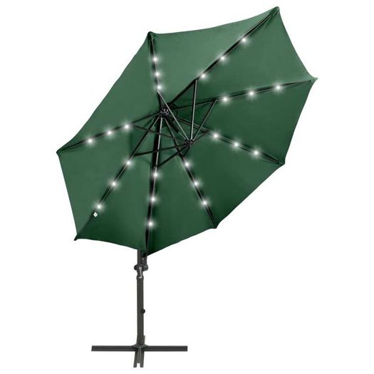 Cantilever Umbrella with Pole and LED Lights Green 300 cm