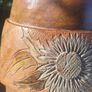 Art Deco solid wood lamp with metal floral inlays Image 4