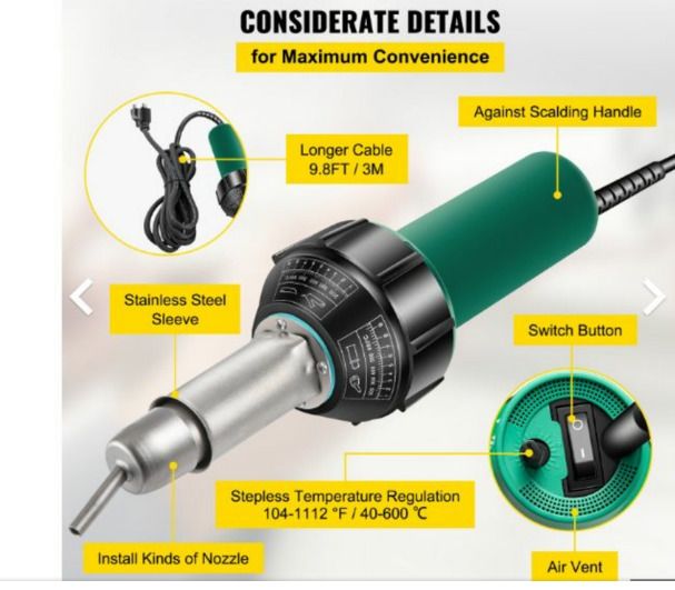 Roofing Welder Pvc Welding 6 Pcs 1600w 220v Hot Air Welding Tool Kit