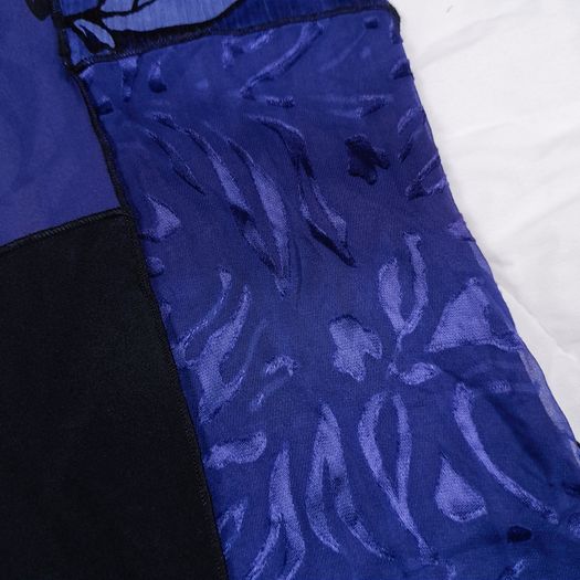 Chico's Blue & Black Patchwork Floral Print Silk Sheer Open-Front Kimono Duster 10-14UK/38-42EU
