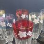 Fabulous Set of Six Vintage Retro Pressed Glass Footed Flutes with Bands of Iridescent Rainbow Colours and Floral Motifs, Capacity 120mls Image 3