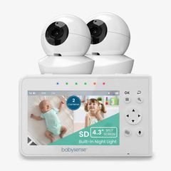 Babysense V43: Video Baby Monitor with 2 Cameras, Non Wifi, Split Screen & Night Light Machine