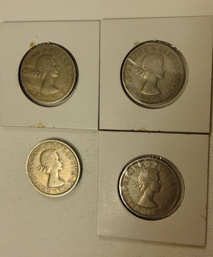 Four English 2 Shilling Coins 1956 to 1965