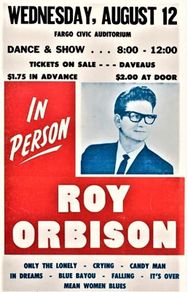 Roy Orbison Fargo Civic Auditorium Concert Poster (1966). Very Rare Repo...