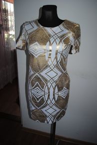 Lovely TOPSHOP Dress up white golden print mini open back dress size UK12 EU40 Perfect condition Postage included