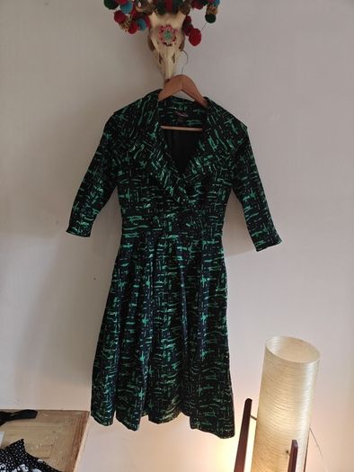 Trashy Diva by Candice Gwinn Vintage Style Green & Black Midi Dress