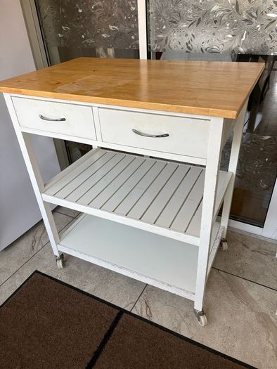 White wooden Kitchen island / utility trolley