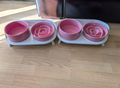 Pair of Elevated Ceramic Dog Bowl Sets with Slow Feeders