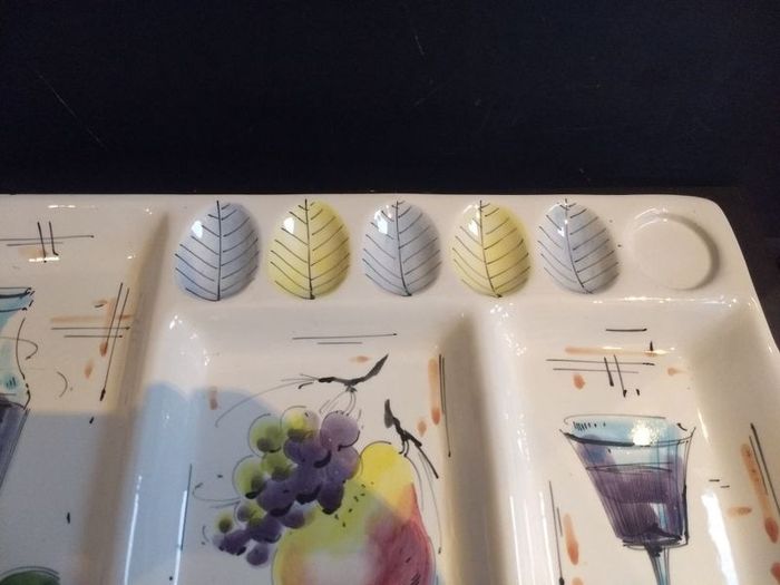Mid-Century 1950's Kitsch Large Italian Hand-Painted Anti-Pasti Serving Dish