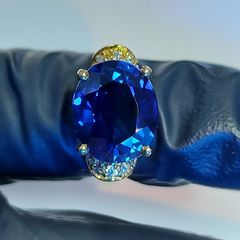 Royal Blue Sapphire Imitation 5.25 ct Gold plated Sterling silver 925