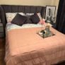 Grey velvet bed frame like new with matching curtains Image 4