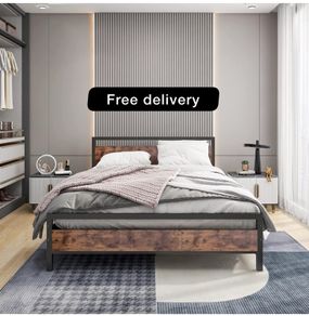 King Size Bed Frame with Wood Headboard