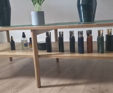 Oak coffee table with fluted glass top